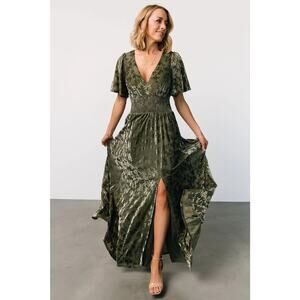 Baltic Born Veronica Velvet Maxi Dress in Dark Sage - Size Large